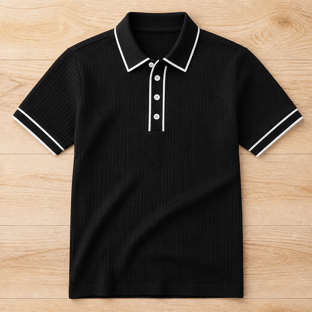 VeroStride – Retro Ribbed-Knit Polo with Contrast Tipped Collar - Souliia