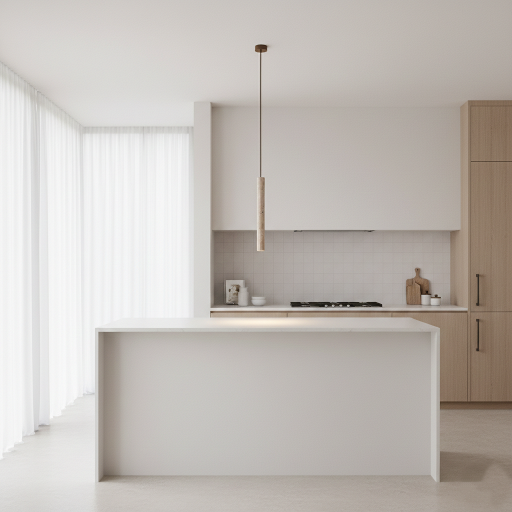 Marbled Travertine Cylinder Modern Pendant Light | Souliia