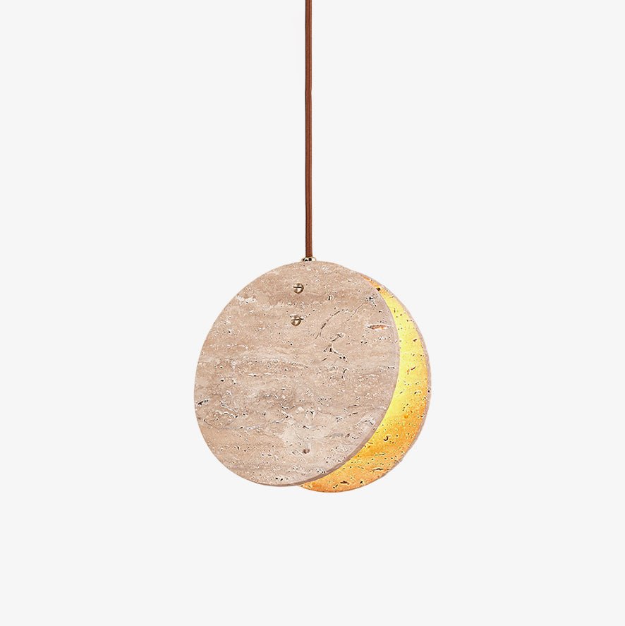 Stone Textured Disc Travertine Pendant Light M04 | Souliia