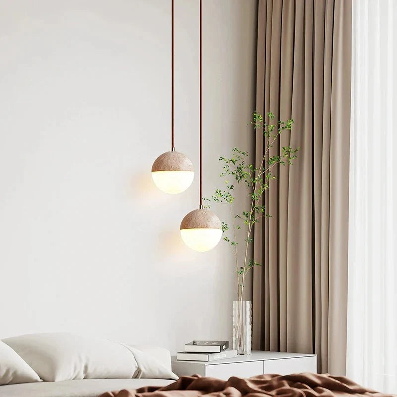 Travertine Ball Pendant Light | Souliia