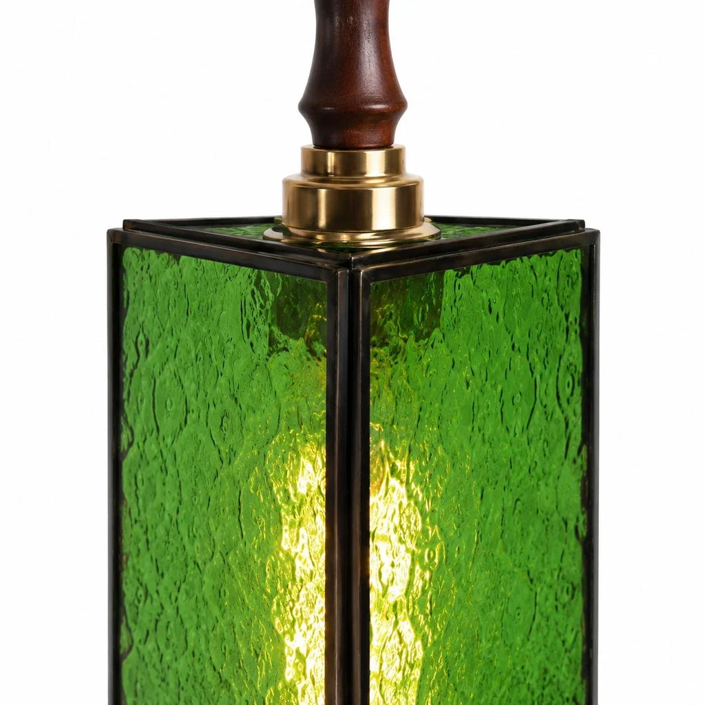 Vintage Textured Glass Pendant Light with Wood Accent | Souliia
