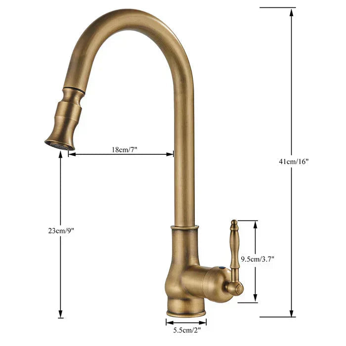 Vintage Brass Kitchen Faucet | Rotating Spout | Single Lever Control | BrassArc - Souliia