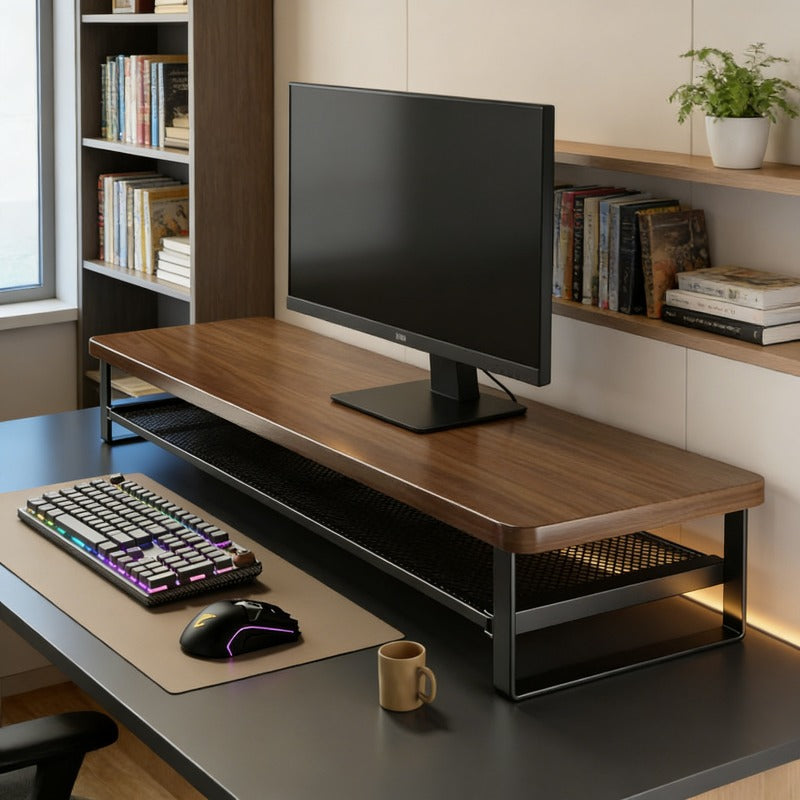 Monostand Dual-Tier Computer Stand — Raised Monitor Platform and Compact Storage Drawer