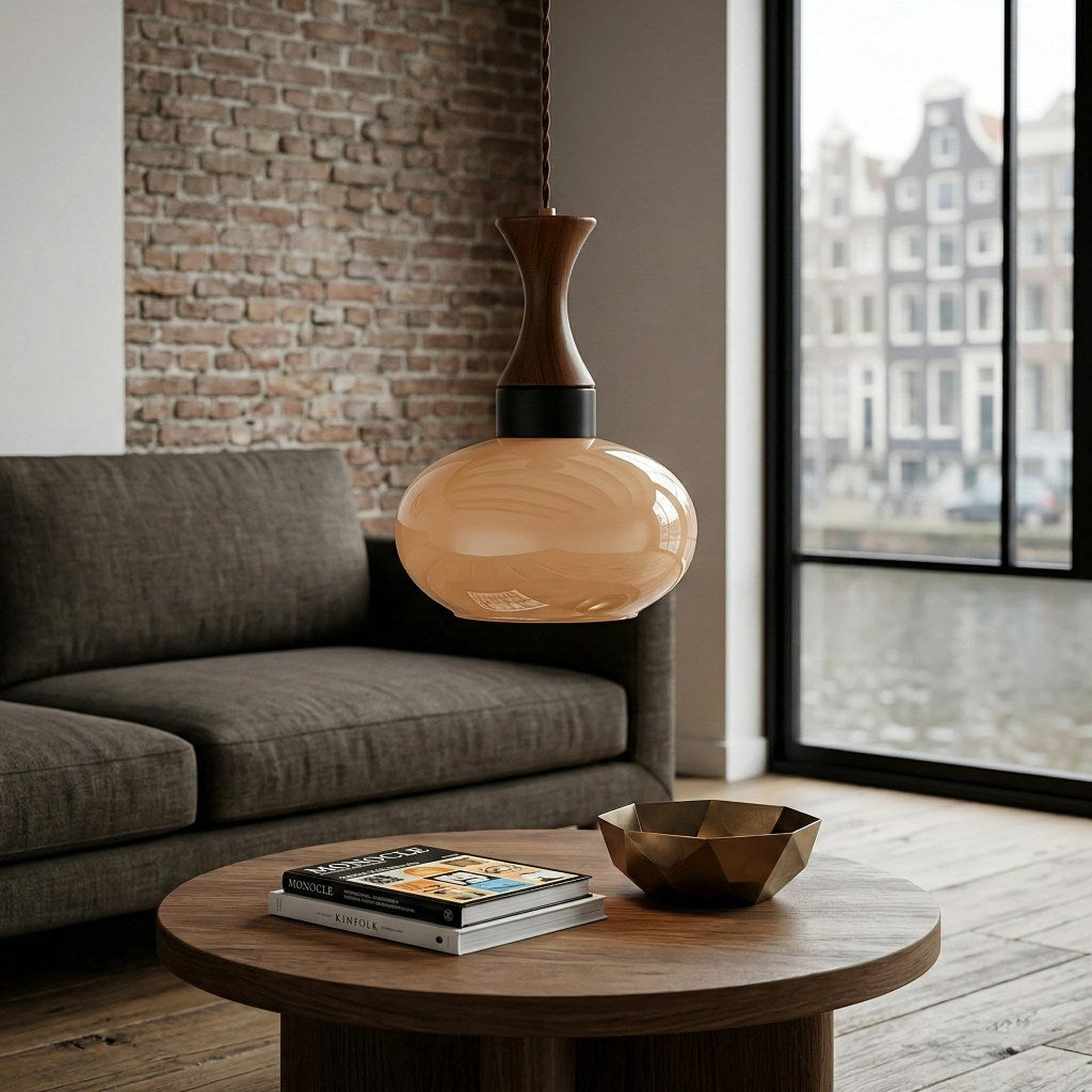 Velora Scandinavian Farmhouse Pendant with Glass Shade Modern Plug-In Design | Souliia