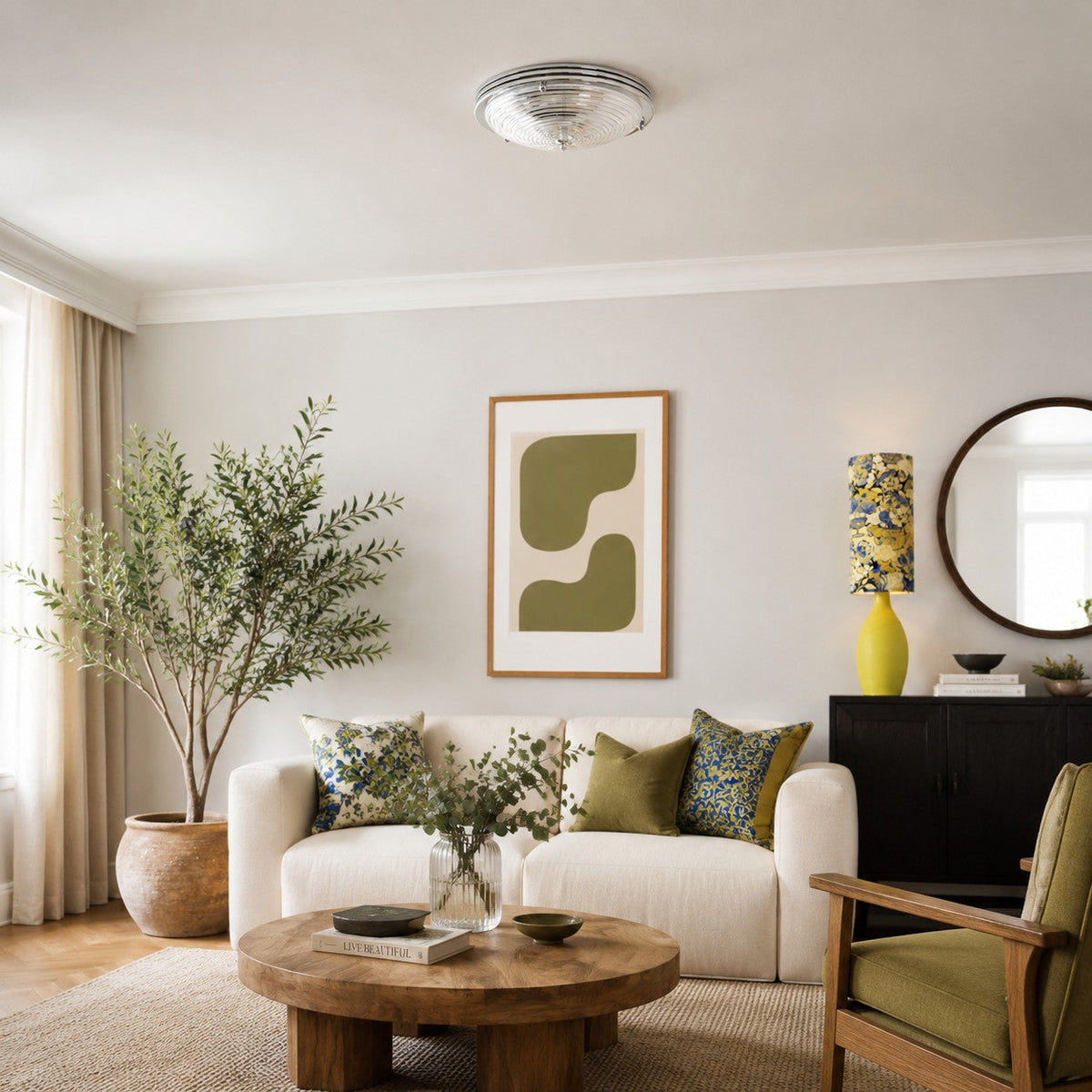 Rippled Glass Flush Mount Ceiling Light | Souliia