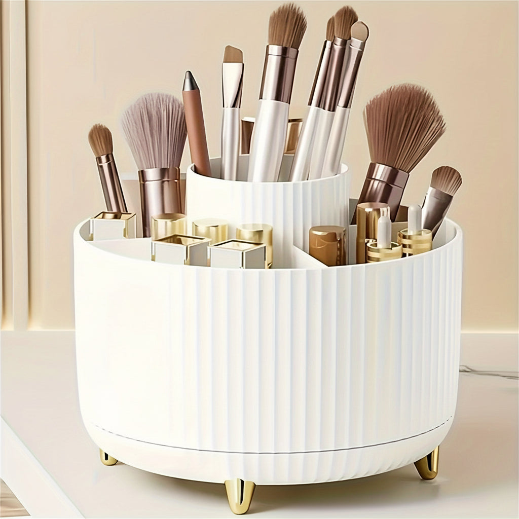 Eleganza Clear Plastic Makeup Organizer — 360-Degree Swivel, Five Compartments
