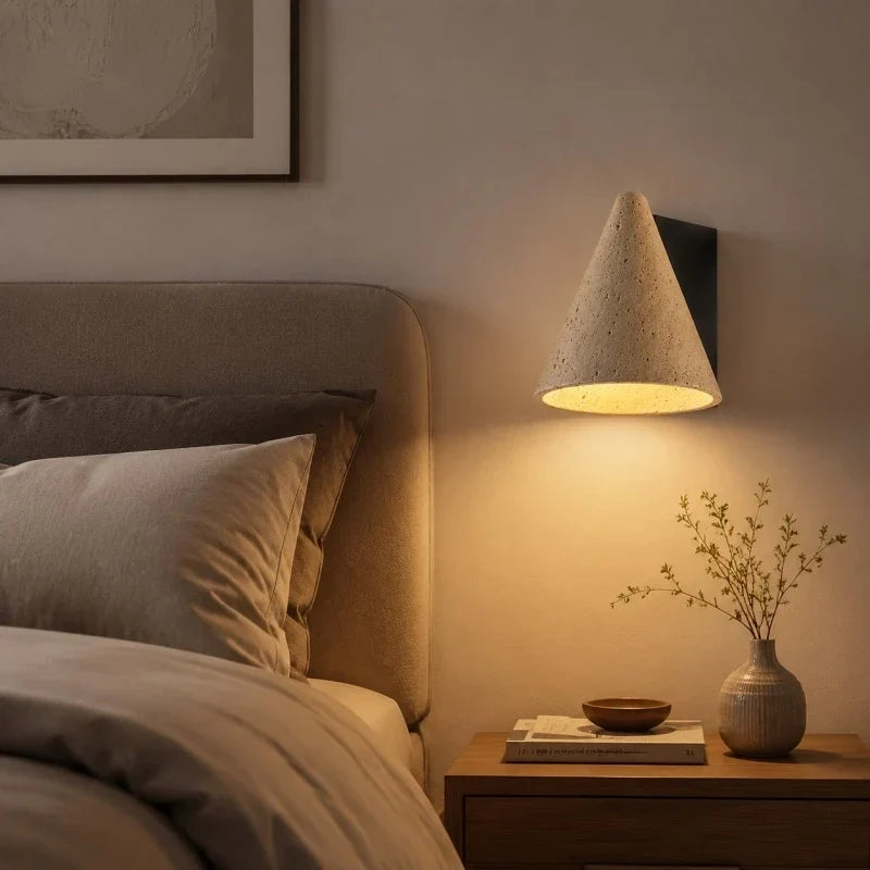 Natural Travertine Cone Wall Sconce | Souliia
