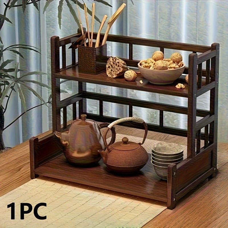 Woodhaven Freestanding Multi Tier Wooden Tea Station Organizer