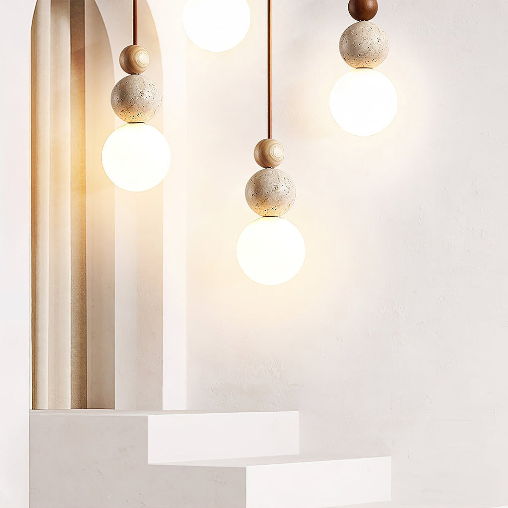 Lampă suspendată modernă tip glob, din piatră de travertin, M08 | Souliia