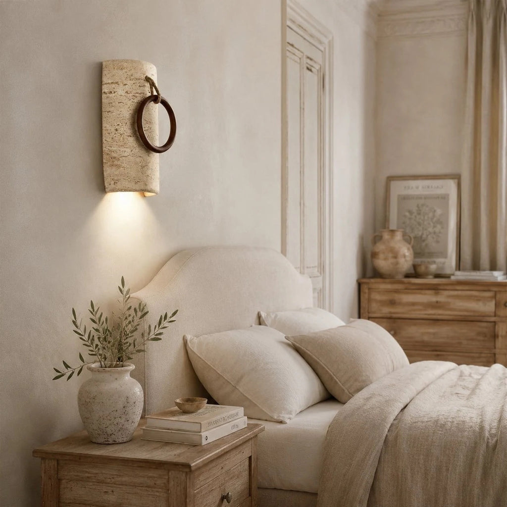 Travertine Wood Ring Wall Sconce | Souliia