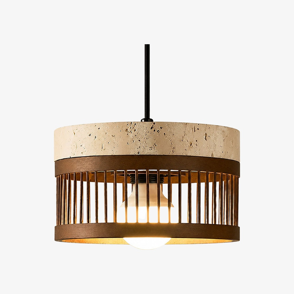 Vintage pendellampe i travertin og metal til spisestuen | Souliia