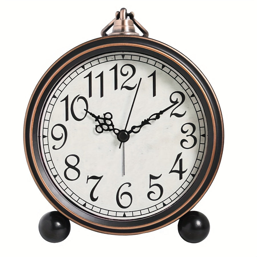 ElegantTime Metal Nightstand Alarm Clock — Quiet Analog Movement, Large Clear Display
