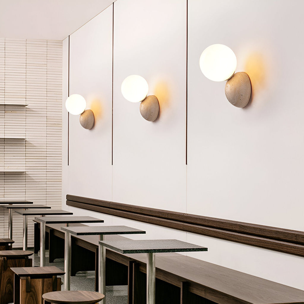 Travertin Runde Glas-Wandlampe | Souliia