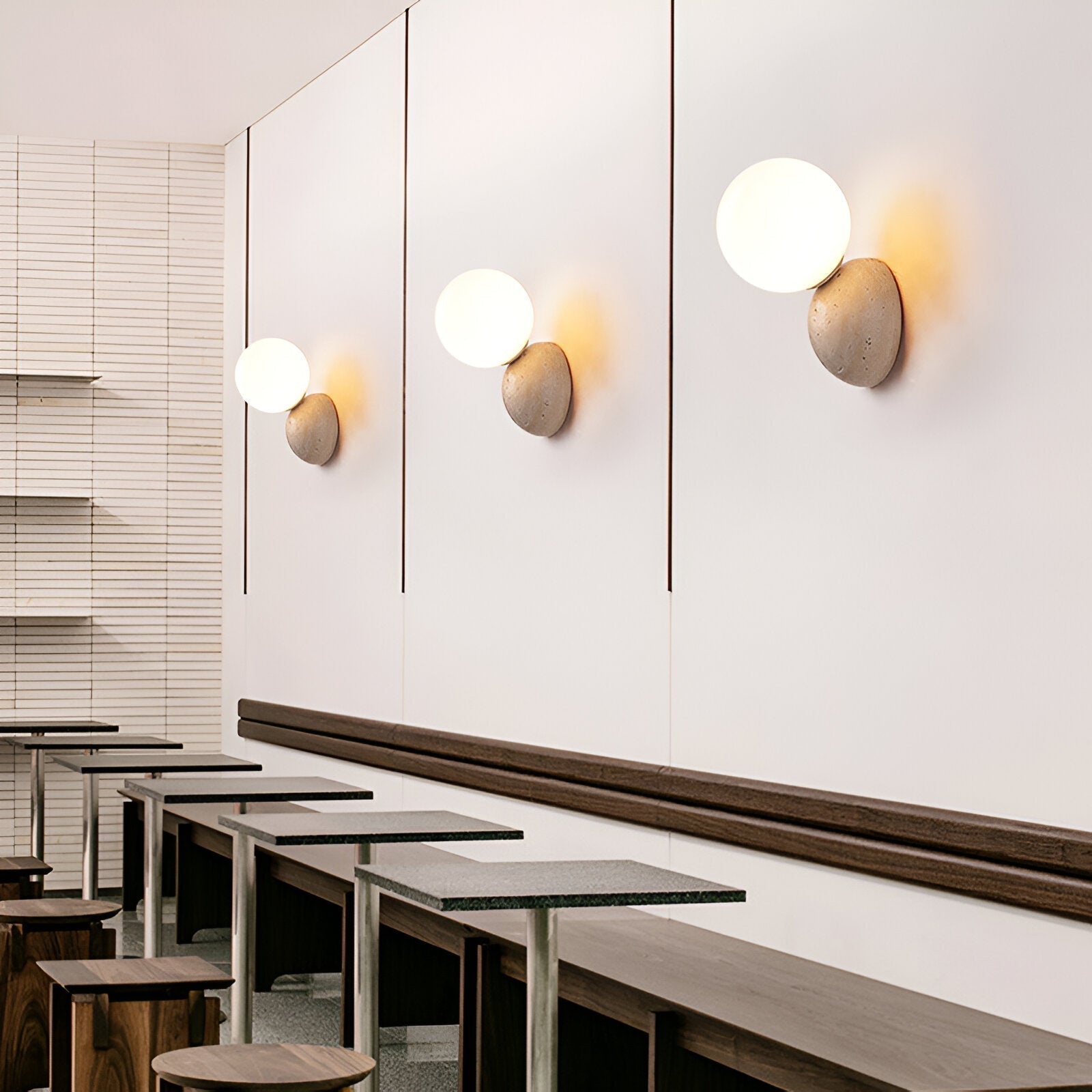 Travertin Runde Glas-Wandlampe | Souliia