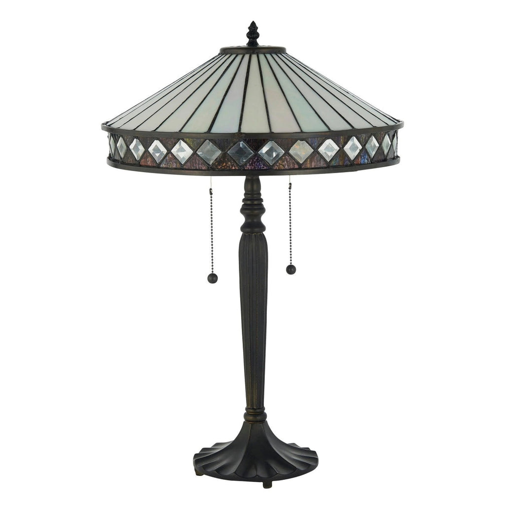 TF Geometric Stained Glass Table Lamp with Amber and Cream Panels – Tiffany Style Accent Lamp for Bedroom and Study | Souliia