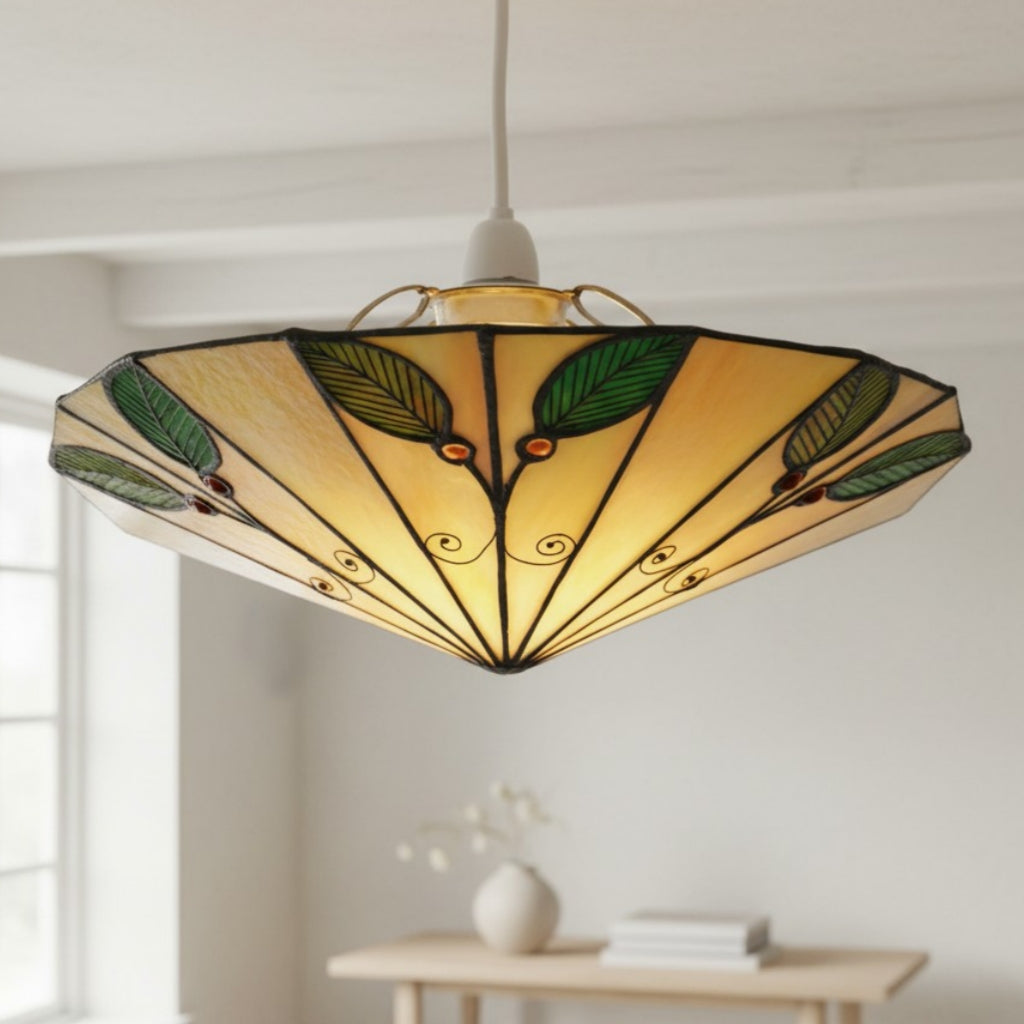 TF Colorful Stained Glass Leaf Pendant – Retro Tiffany Shade with Metal Frame for Kitchen Island and Reading Nook | Souliia