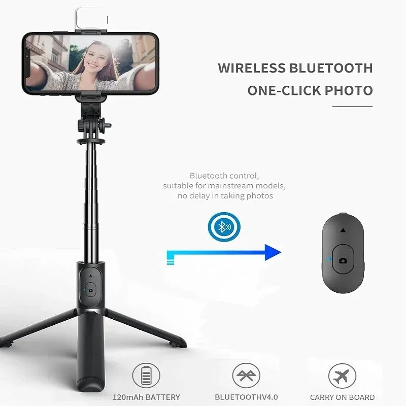 Selfie tyč se stativem — výsuvná nastavitelná tyč o délce 1045 mm