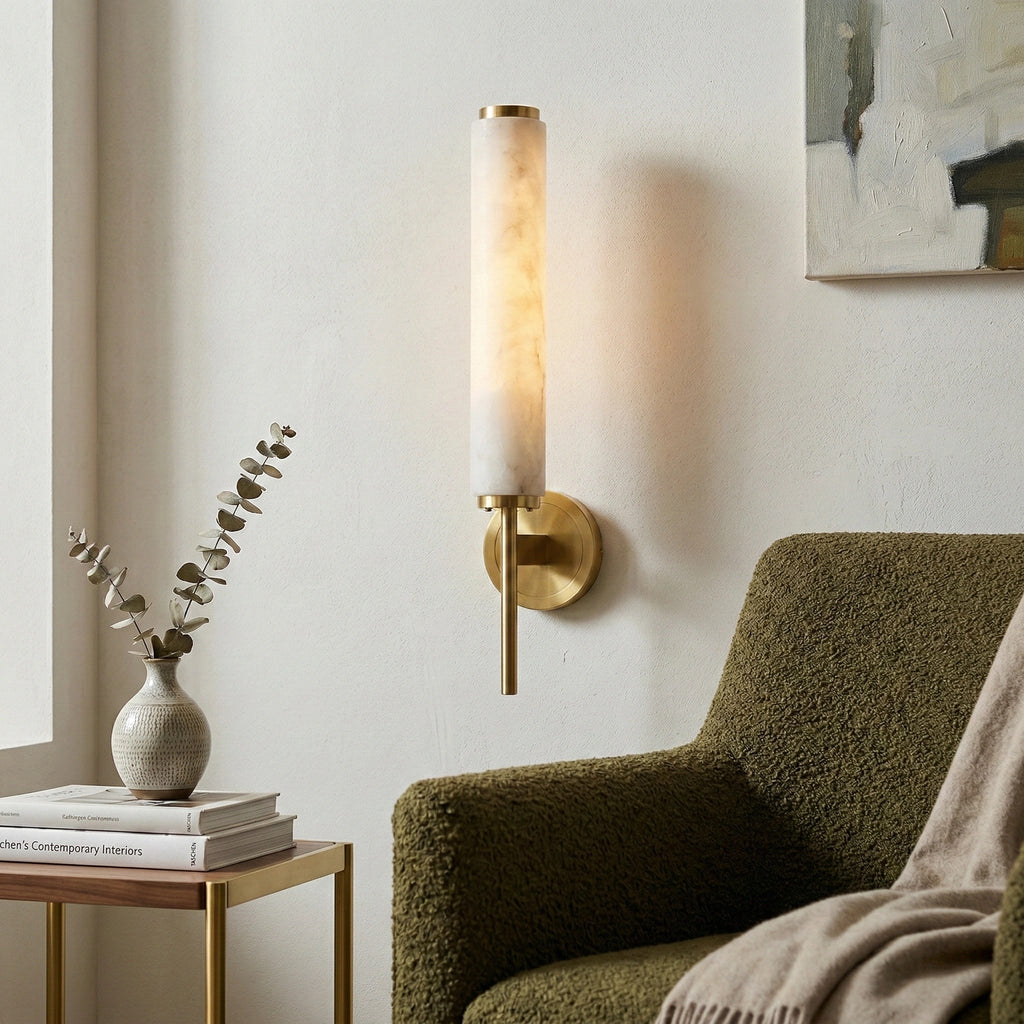 Solaryx Modern Alabaster Wall Sconce - Sculptural Living Room Mounted Light | Souliia