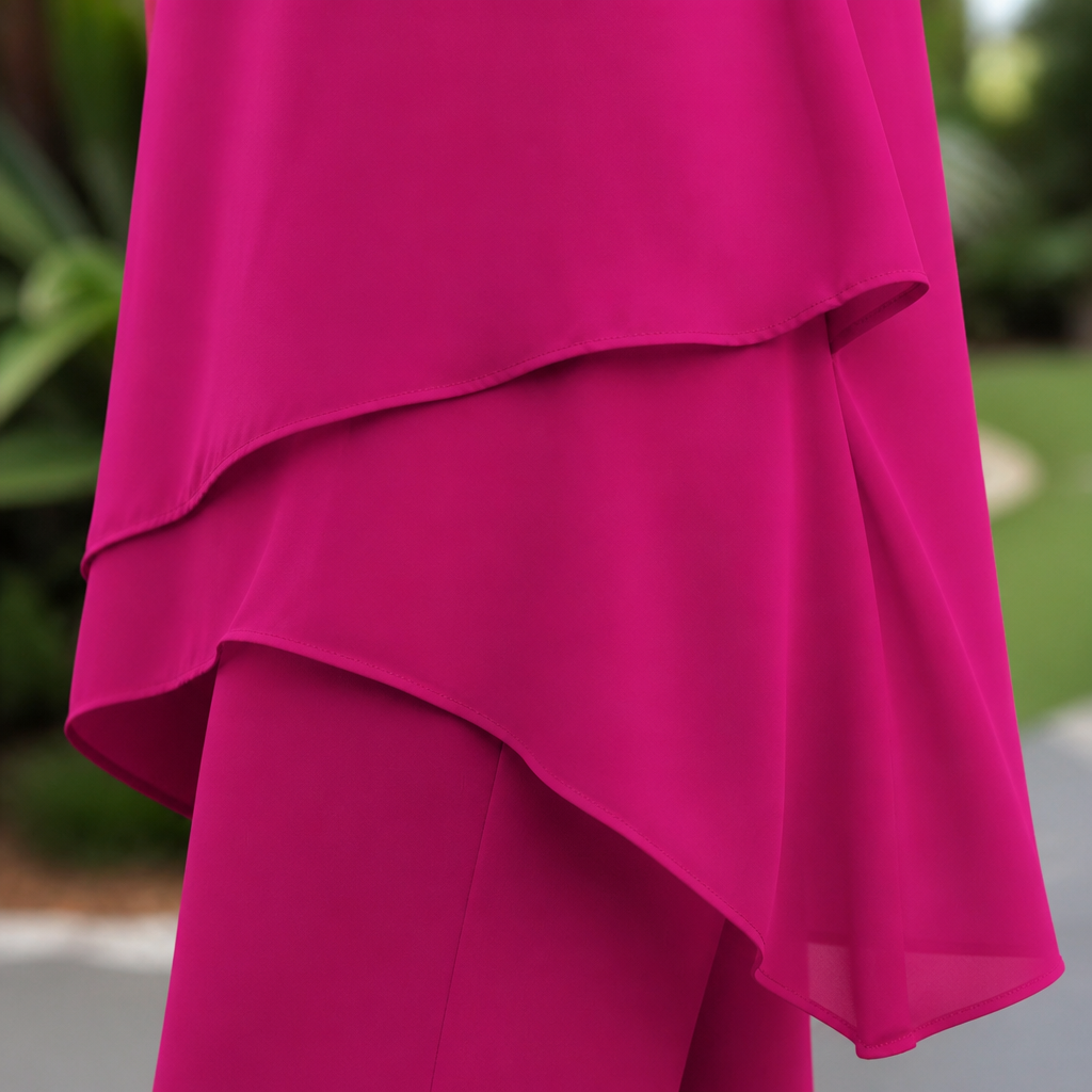 SerenLuxe – Elegant Chiffon Two-Piece Set with Asymmetric Layered Top - Souliia
