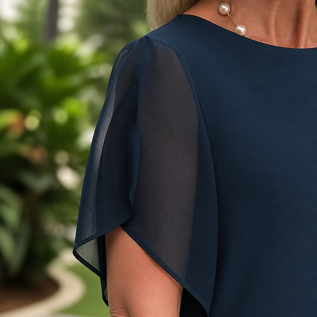 SerenLuxe – Elegant Chiffon Two-Piece Set with Asymmetric Layered Top - Souliia