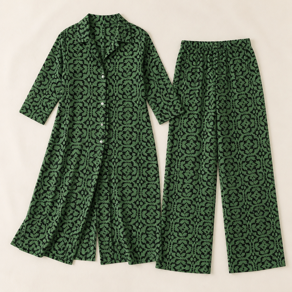 VireoLuxe – Bold Geometric Tunic and Straight-Leg Trouser Set - Souliia