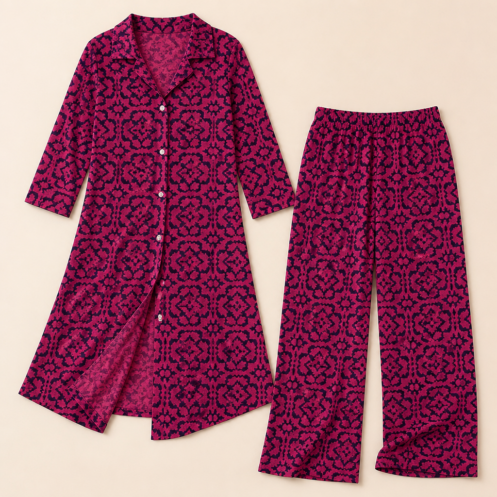 VireoLuxe – Bold Geometric Tunic and Straight-Leg Trouser Set - Souliia