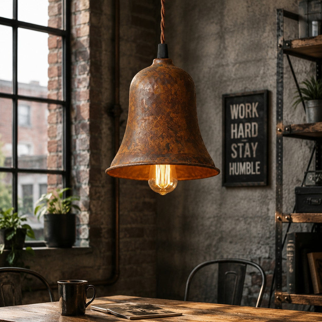 Rust Bell Shade Vintage Industrial Pendant Light for Kitchen Island | Souliia