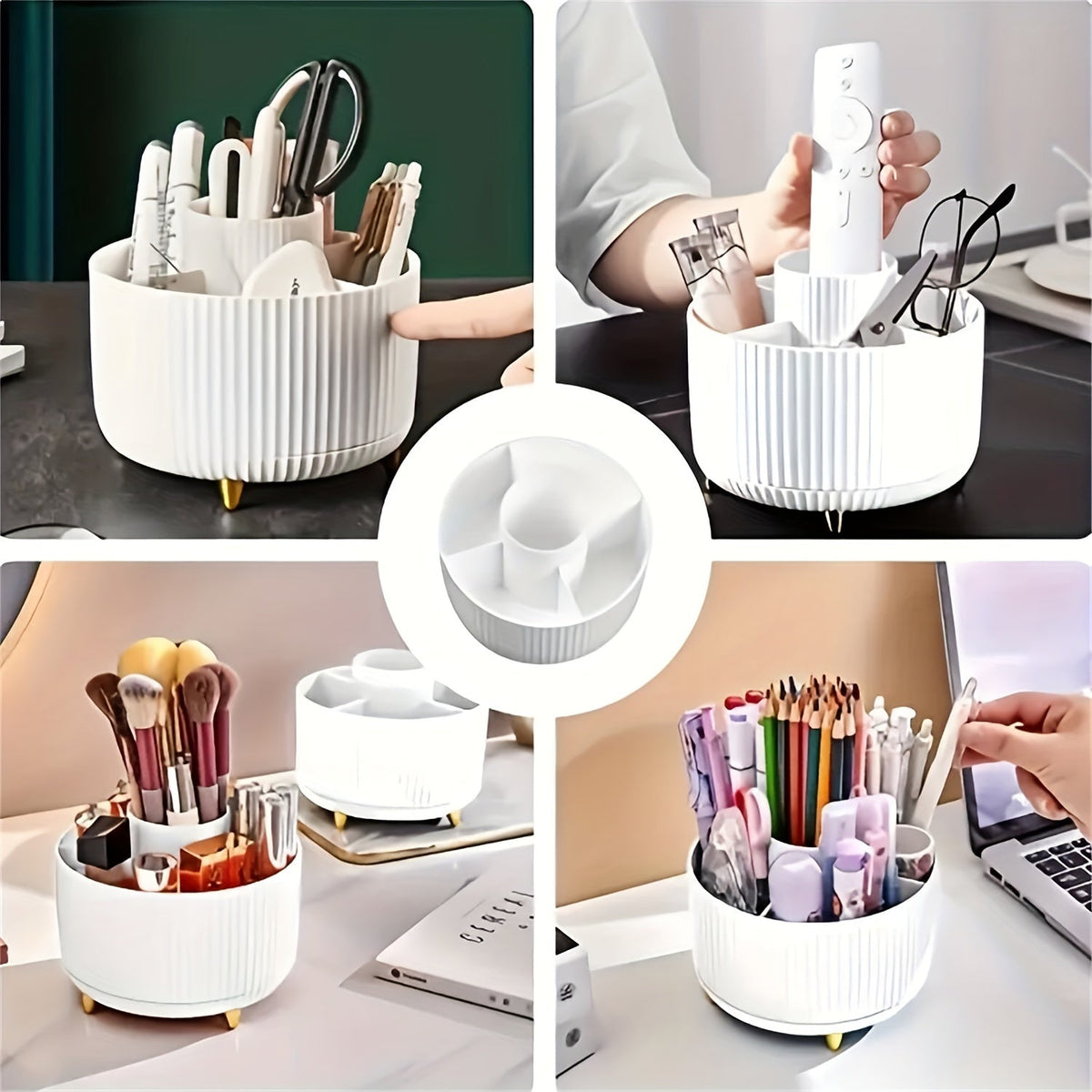 Eleganza Clear Plastic Makeup Organizer — 360-Degree Swivel, Five Compartments