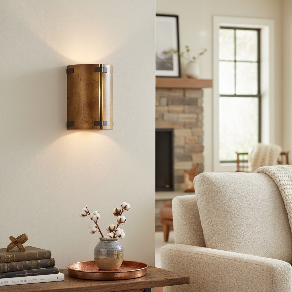 Rustivon Curved Wall Sconce - Vintage Metal Light for Bedroom | Souliia