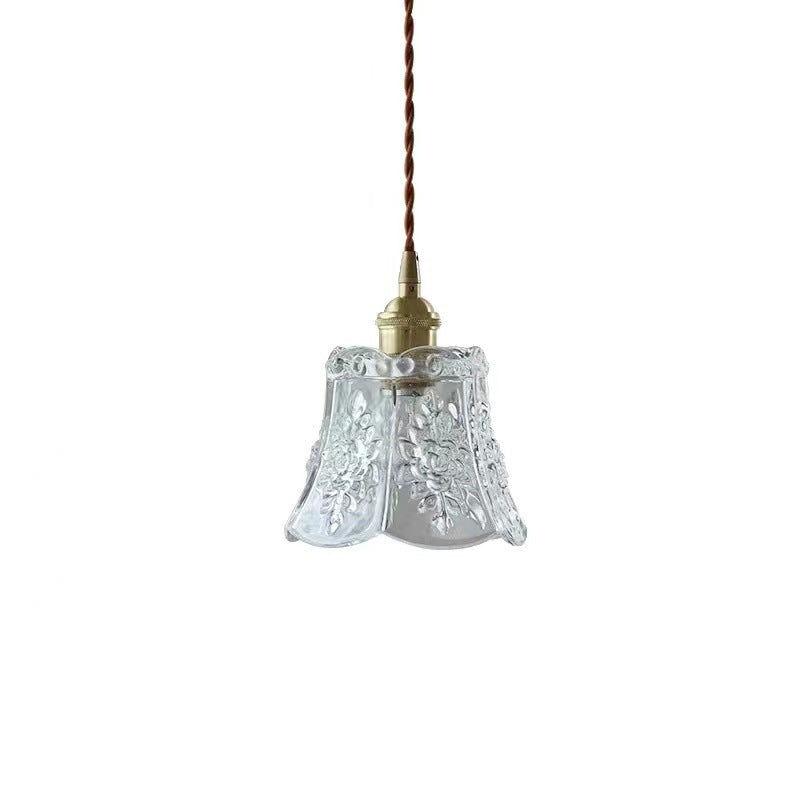Traditionelle japanische Messing Walnuss Glas Keramik Zylinder Konische Blumen-Schale 1-Flammige Pendelleuchte für Esszimmer | Souliia