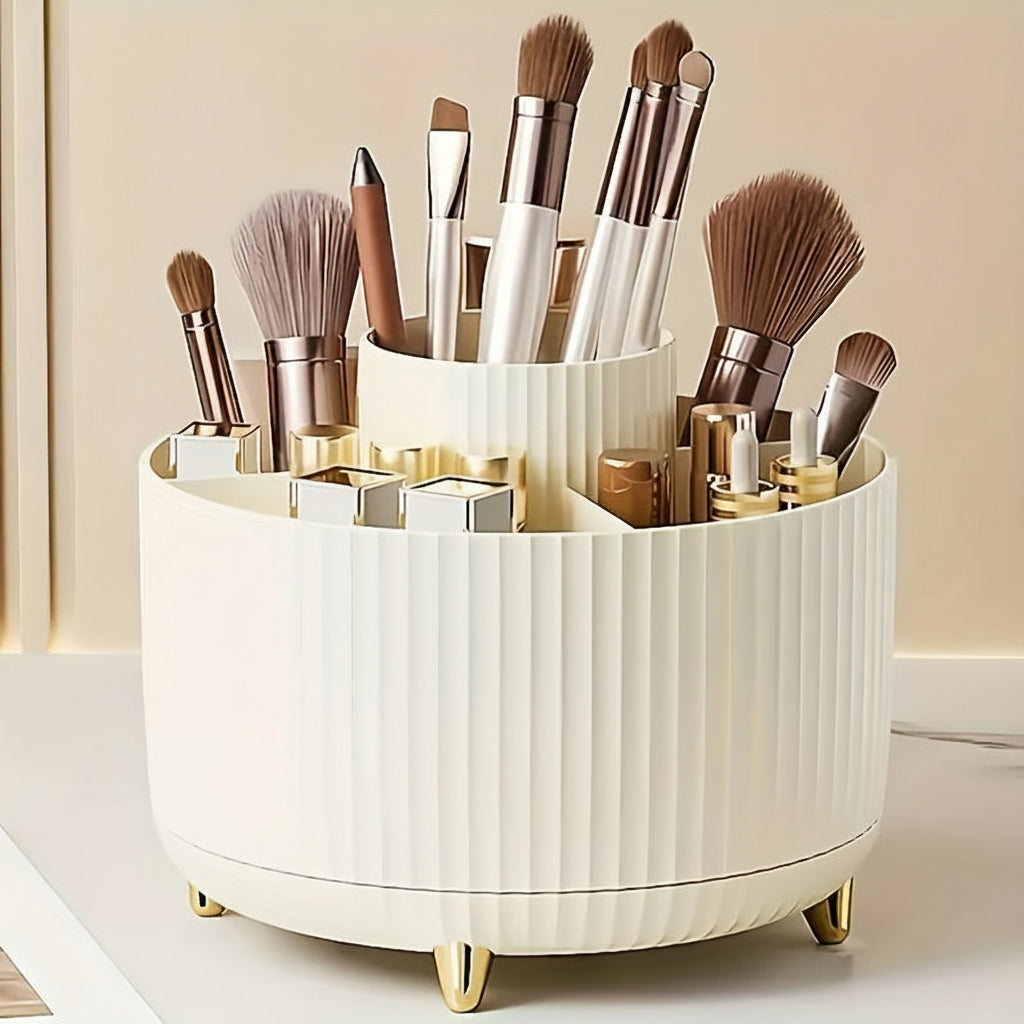 Eleganza Clear Plastic Makeup Organizer — 360-Degree Swivel, Five Compartments