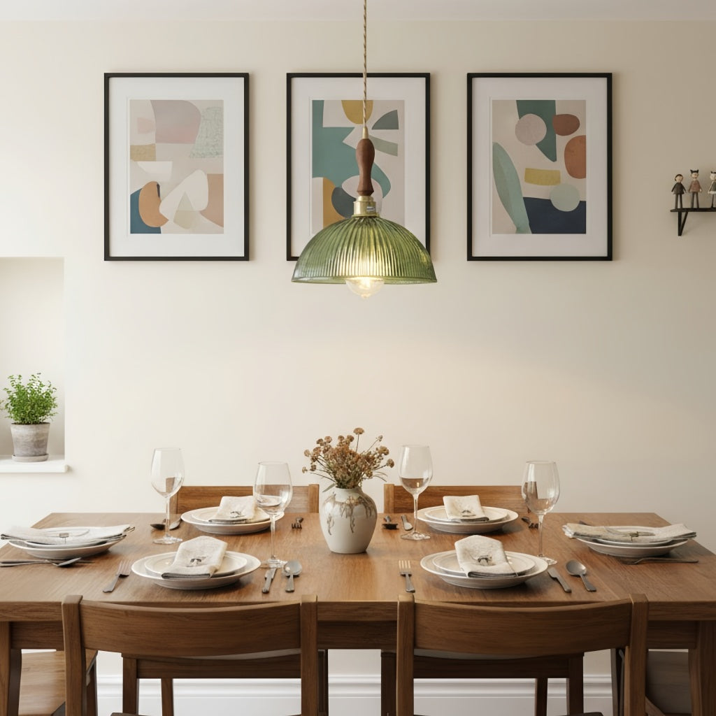Ribilux Ribbed Pendant Light - Vintage Glass and Metal for Kitchen and Dining Room | Souliia