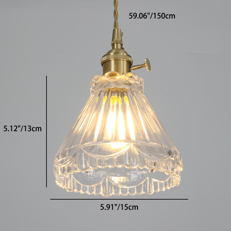 Traditionelle japanische Messing Walnuss Glas Keramik Zylinder Konische Blumen-Schale 1-Flammige Pendelleuchte für Esszimmer | Souliia