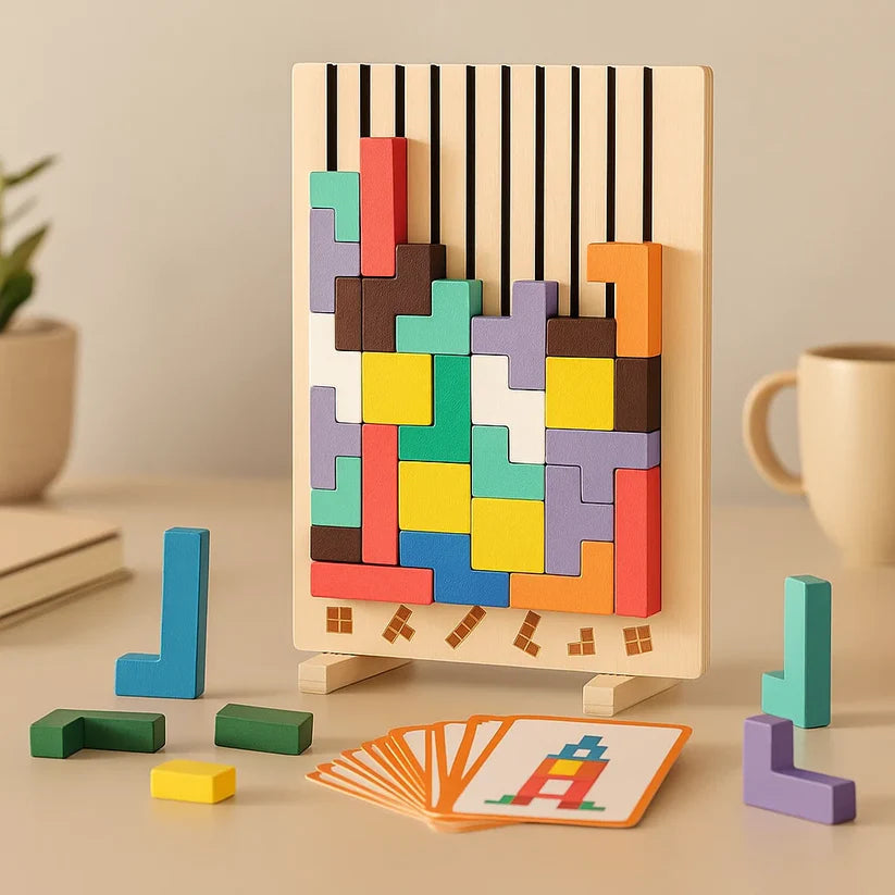 Plateau de puzzle Tetris en bois – Une pause idéale pour l’esprit au travail - Souliia