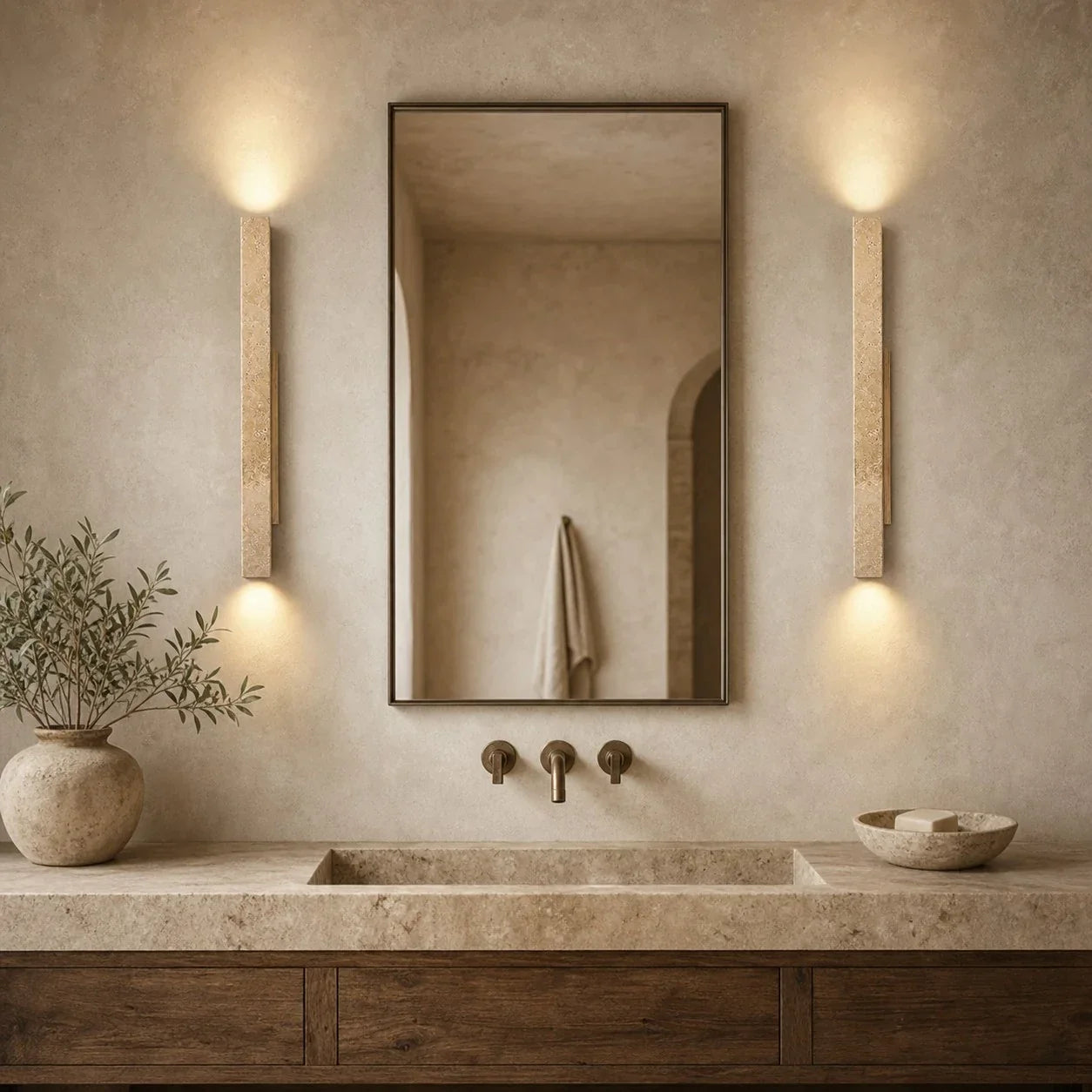 Stone Linear Wall Sconce, Up Down Wall Light for Hallway, Vanity, Bedroom and Stairway | Souliia