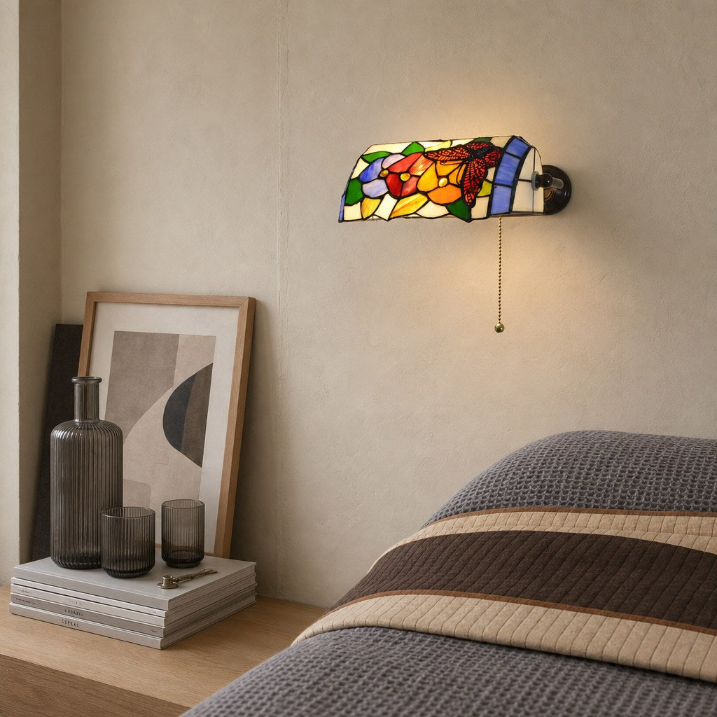 TF Tivanny Floral Stained Glass Wall Light - Tiffany Inspired Wall Sconce for Bedroom or Hall Decor | Souliia