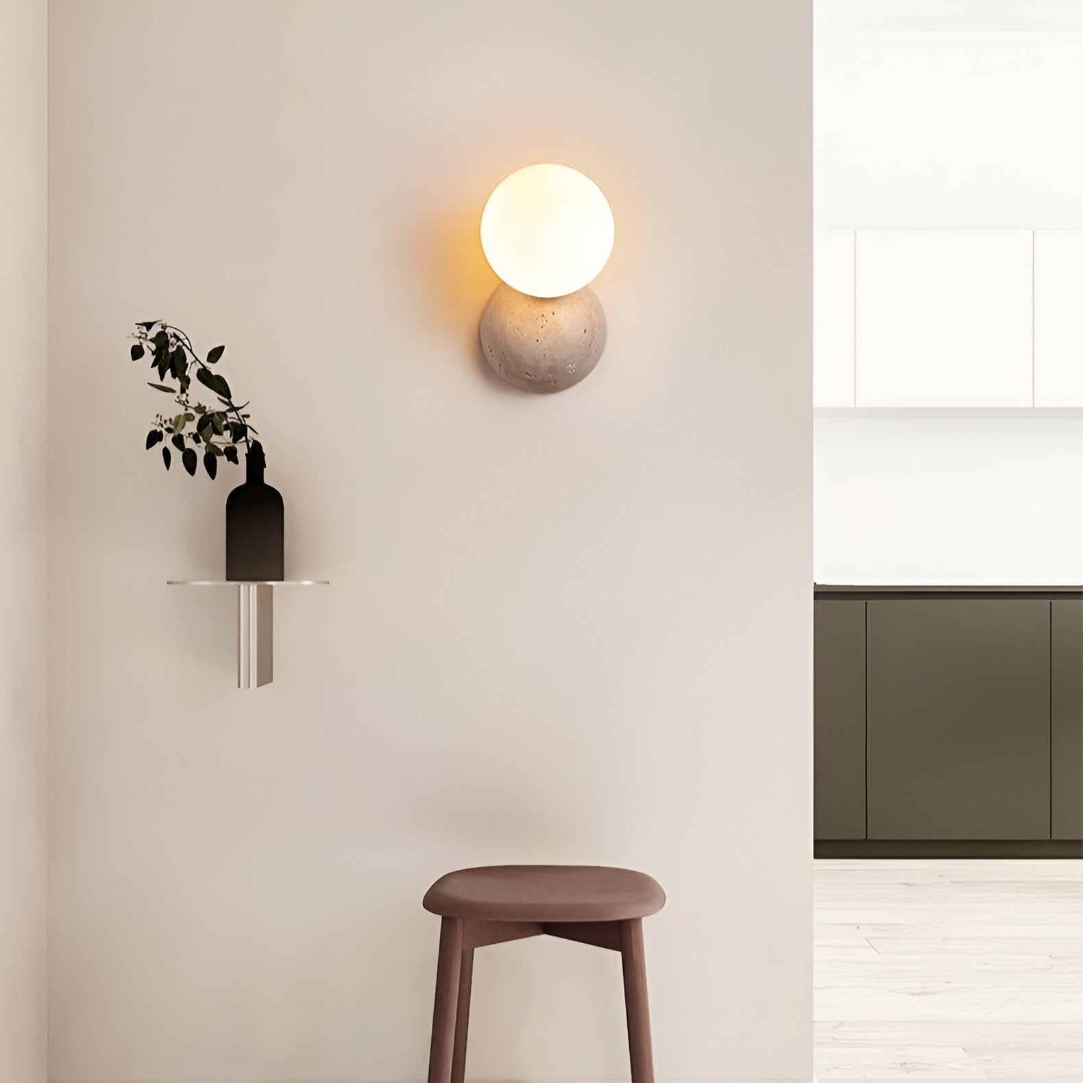 Travertin Runde Glas-Wandlampe | Souliia