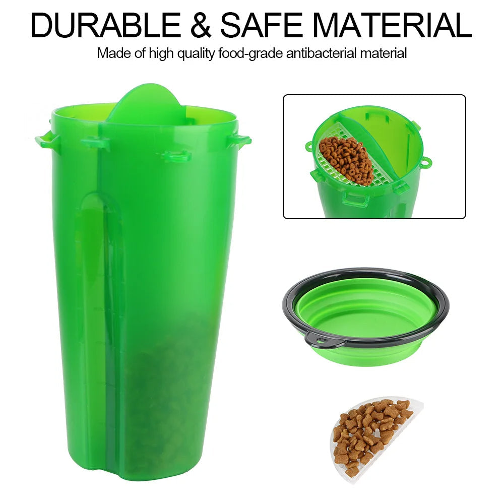 2-in-1 Collapsible Dog Water Bottle and Dry Food Feeder