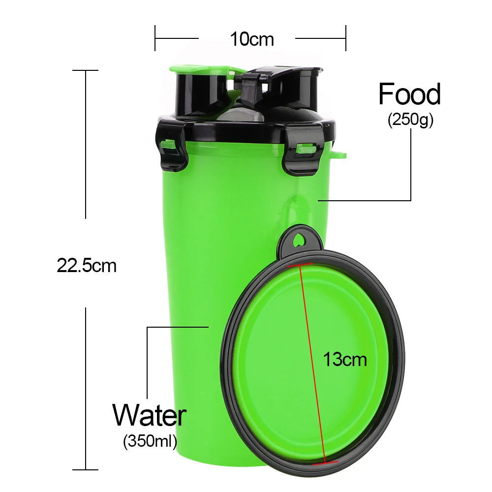 2-in-1 Collapsible Dog Water Bottle and Dry Food Feeder
