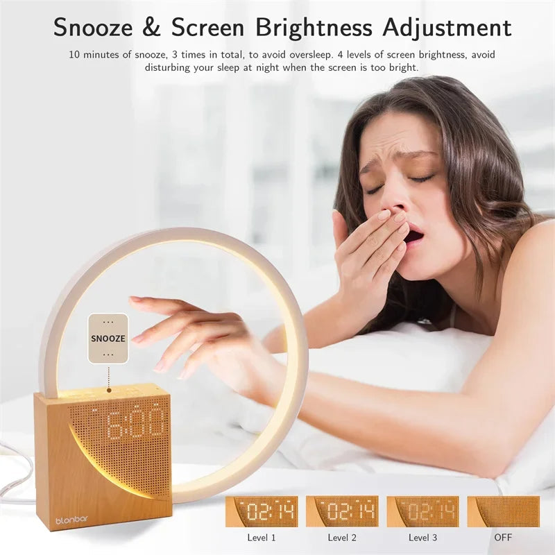 Kosketuksella toimiva yöpöytälamppu, luonnonäänet ja sisäänrakennettu herätyskello