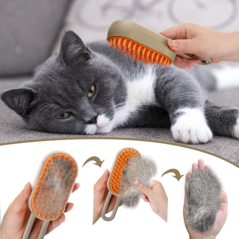 3-in-1-Dampfhaarbürste für Haustiere — Fellpflege, Massage & Unterwollentfernung