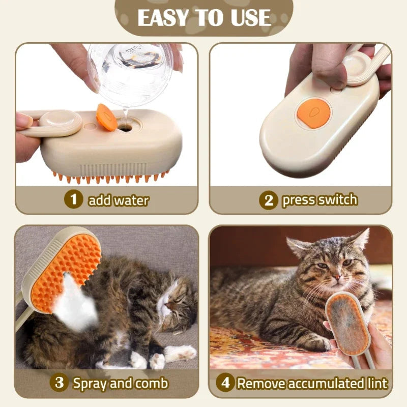 3-in-1-Dampfhaarbürste für Haustiere — Fellpflege, Massage & Unterwollentfernung