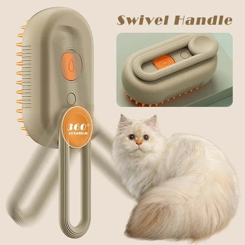 3-in-1-Dampfhaarbürste für Haustiere — Fellpflege, Massage & Unterwollentfernung