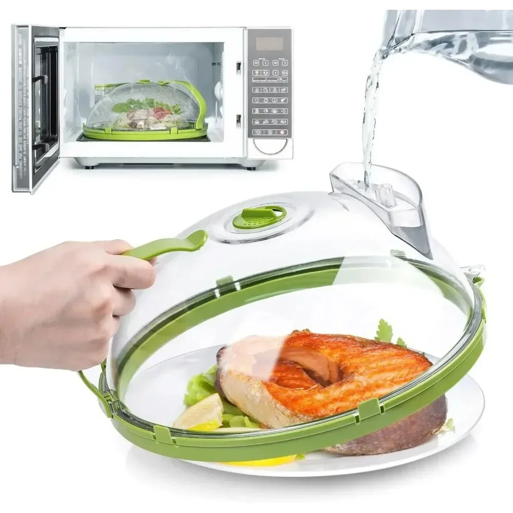 Capac de 10-Inch pentru alimente, pentru cuptorul cu microunde, cu aparat de gătit la abur integrat