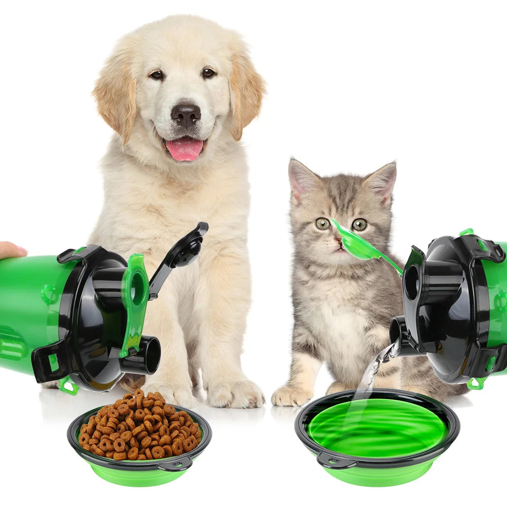 2-in-1 Collapsible Dog Water Bottle and Dry Food Feeder
