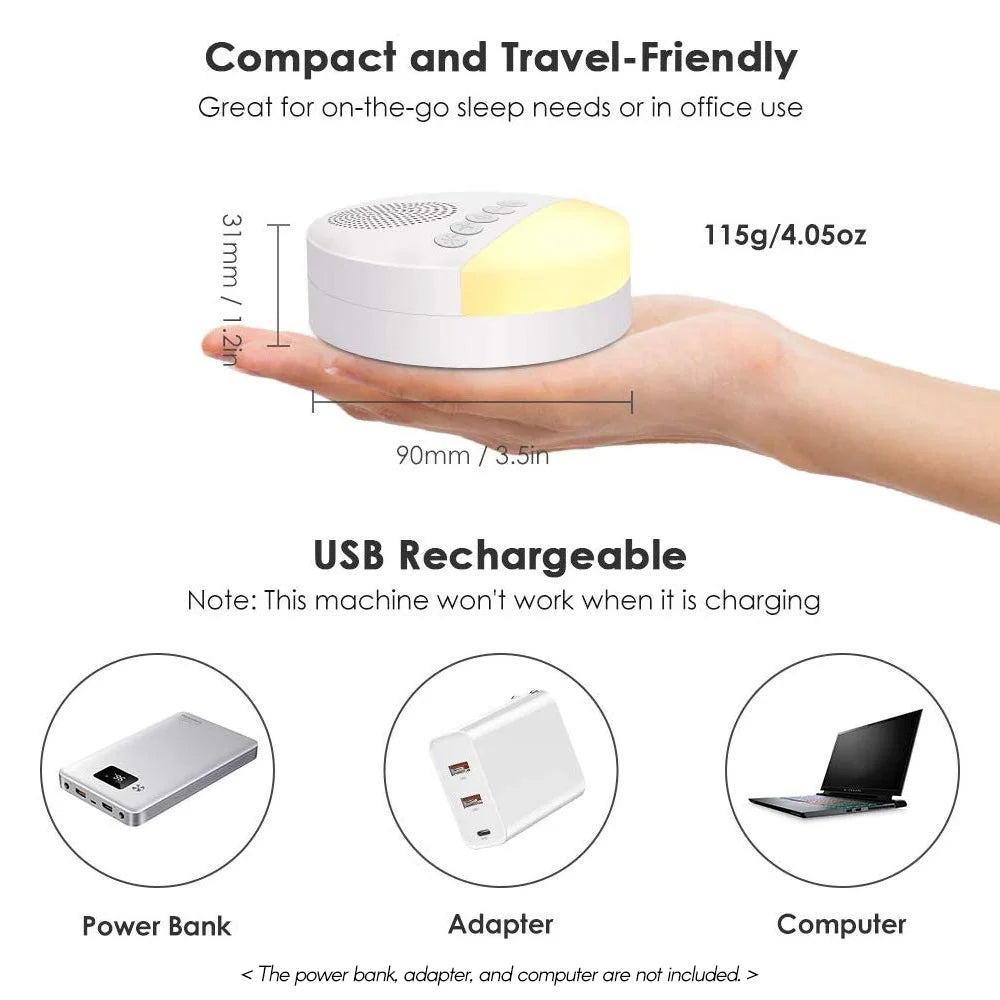 Macchina portatile per il rumore bianco per neonati — Ricaricabile via USB, 20 suoni