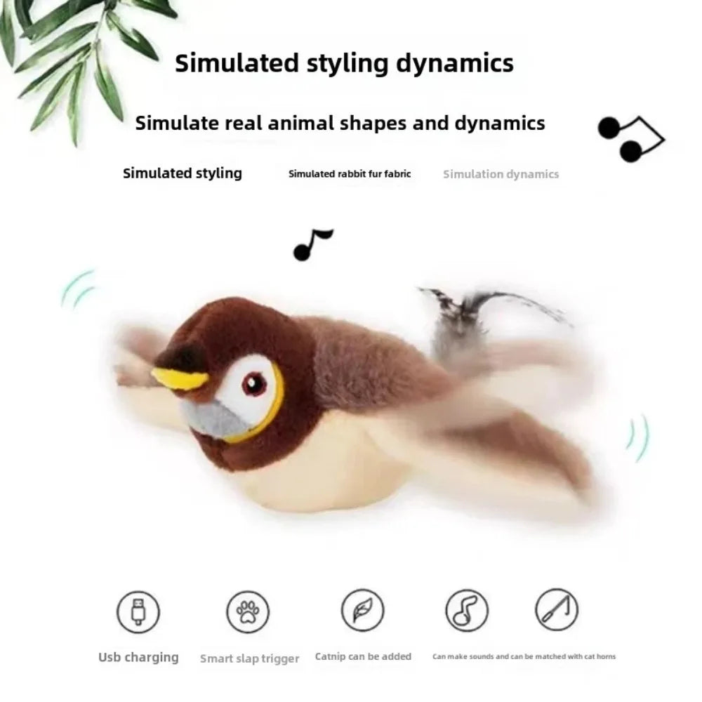 Interaktives flatterndes Vogel-Katzenspielzeug - Realistische Zwitschergeräusche
