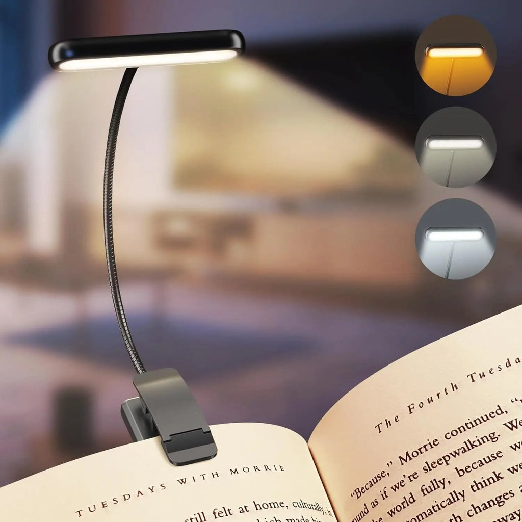 Lampă de carte LED flexibilă - 3 moduri de iluminare, luminozitate reglabilă