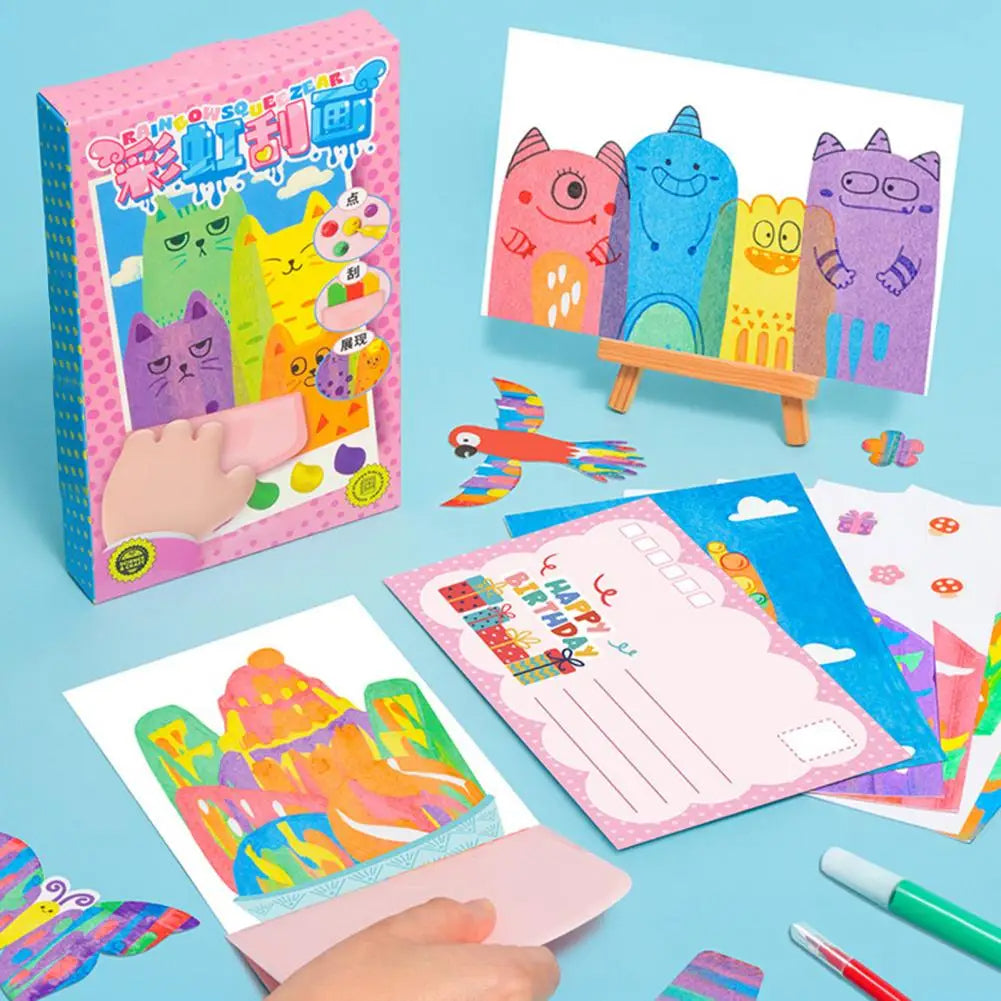Kids Squeegee Art Kit — 20 Sheets, 7 Paints & 6 Watercolor Pens