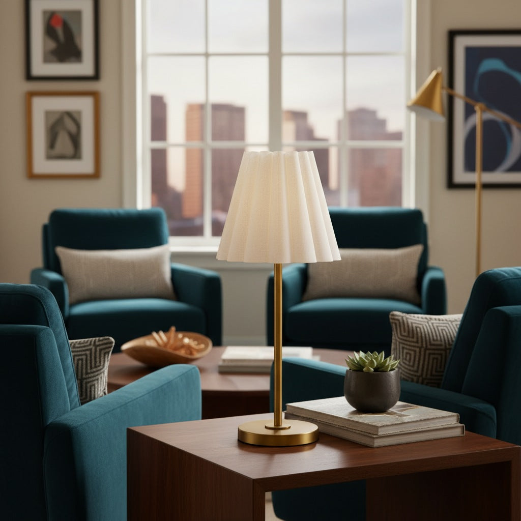 Ruffmeto Transitional Slim Table Lamp – Sculptural Shade Lighting for Living Room or Bedroom | Souliia
